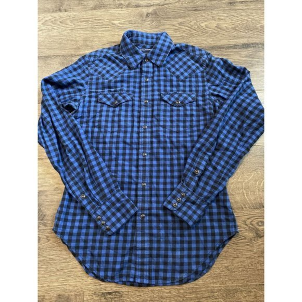 Ralph Lauren Sport western long sleeve pearl snap button up blue black size 2